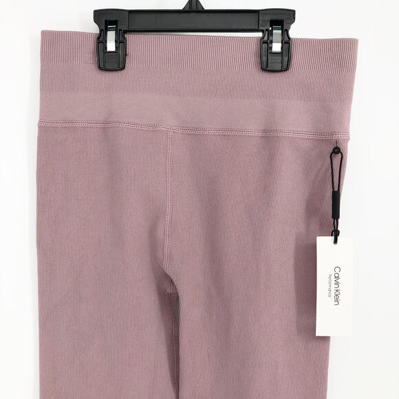 Calvin Klein Womens 7/8 Leggings Small Dusty Pink Stretch High Waist Ribbed NWT - Picture 3 of 10
